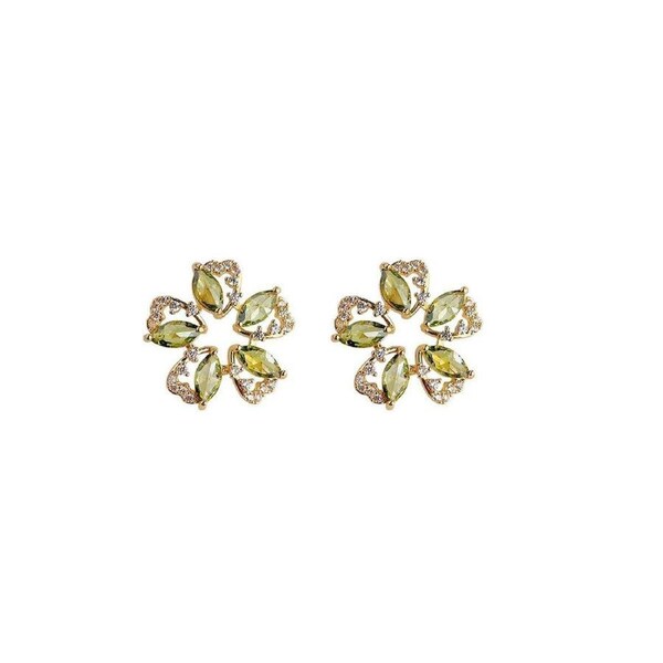 Luxury Olive Green Zircon Flower Earrings Fashion High-end Needle Earrings