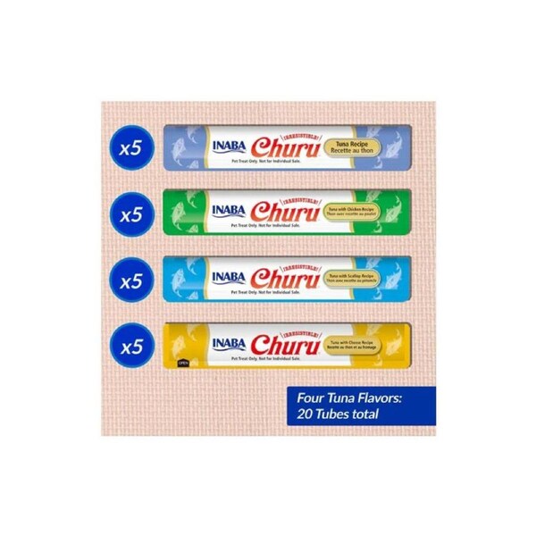 Inaba Churu Puree Tuna Varieties Natural Cat Food Topper 20 X 14g