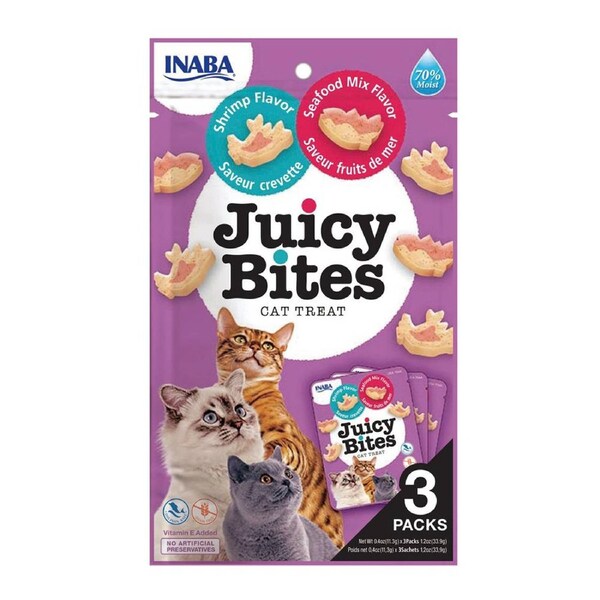 Inaba Juicy Bites Shrimp And Seafood Mix Cat Treats 6 X 34g