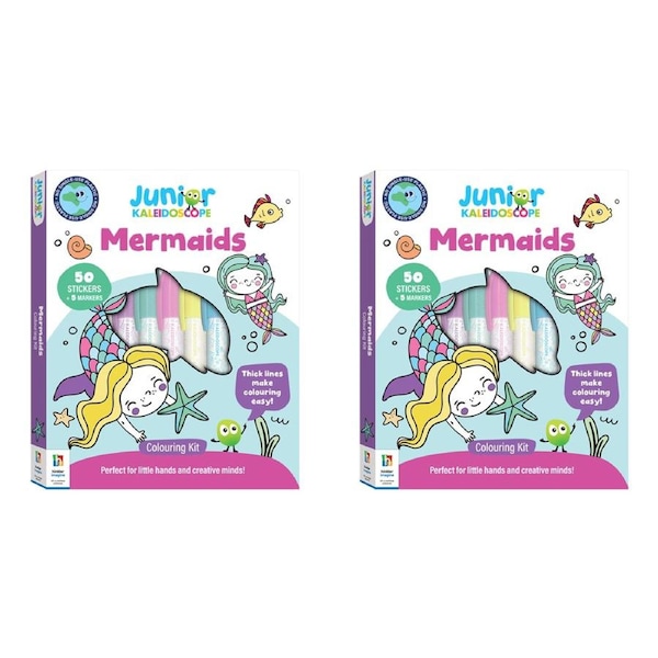 2x Junior Kaleidoscope Kids/Children 29x23cm Colouring Book Kit Mermaids 3y+