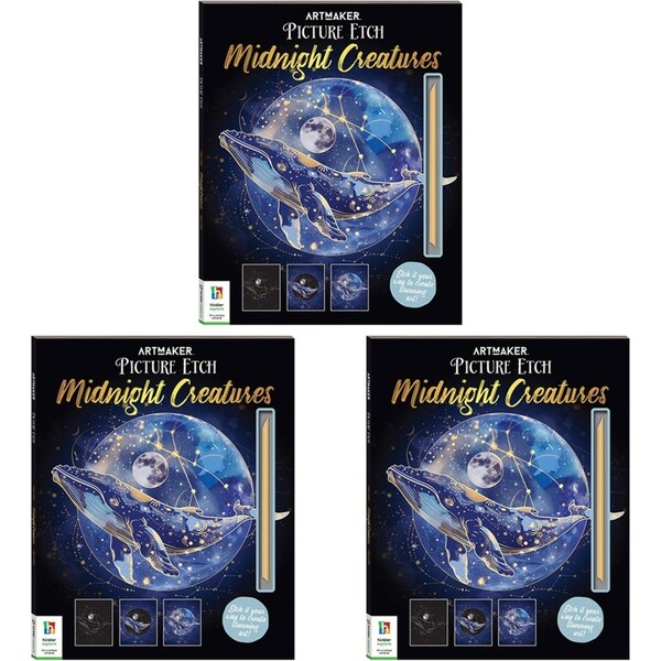 3x Art Maker Picture Etch Kit Midnight Creatures Portable DIY Scratch Art