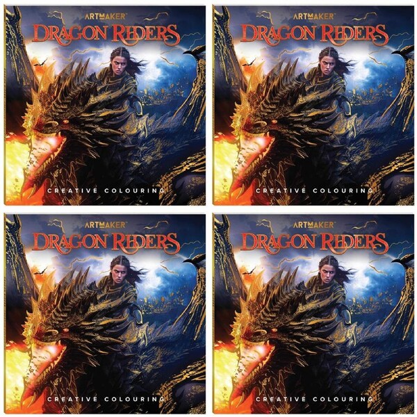 4x Art Maker Creative Colouring Book Dragon Riders Creative Craft Kit 29x29cm