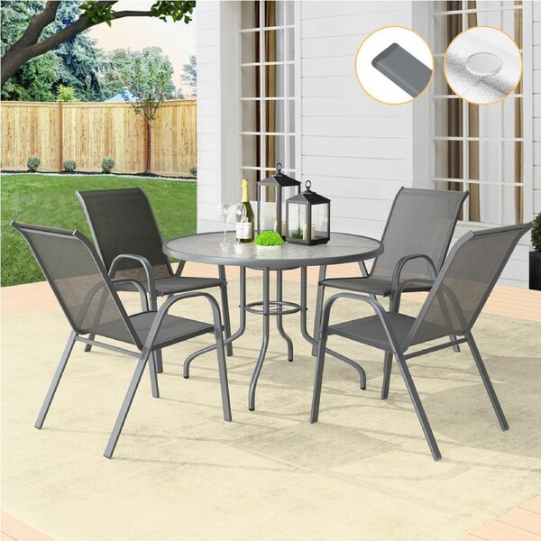 ALFORDSON 5PCS Outdoor Dining Set Round Table and Chairs 90cm Grey