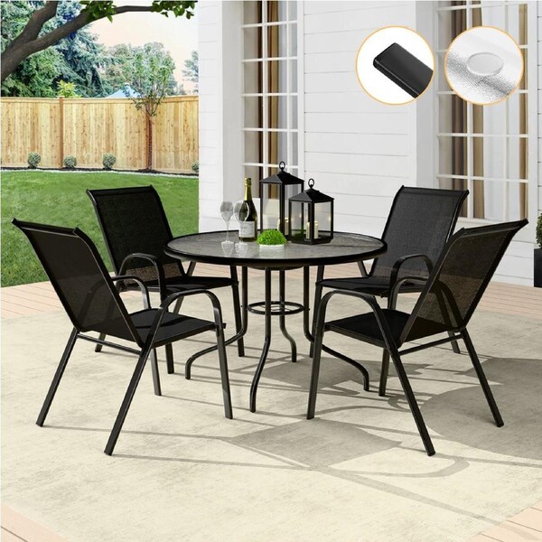 ALFORDSON 5PCS Outdoor Dining Set Round Table and Chairs Black