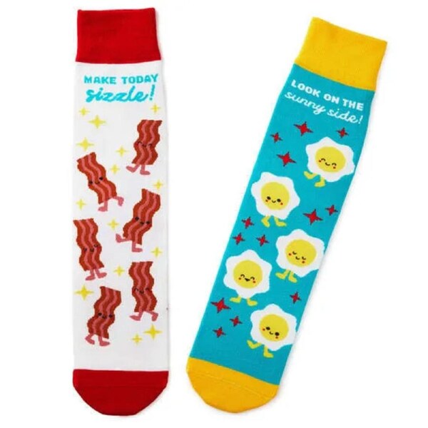 Hallmark Better Together Funny Crew Socks - Bacon and Eggs