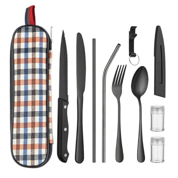 10 Pieces Portable Cutlery Set With Storage Bag