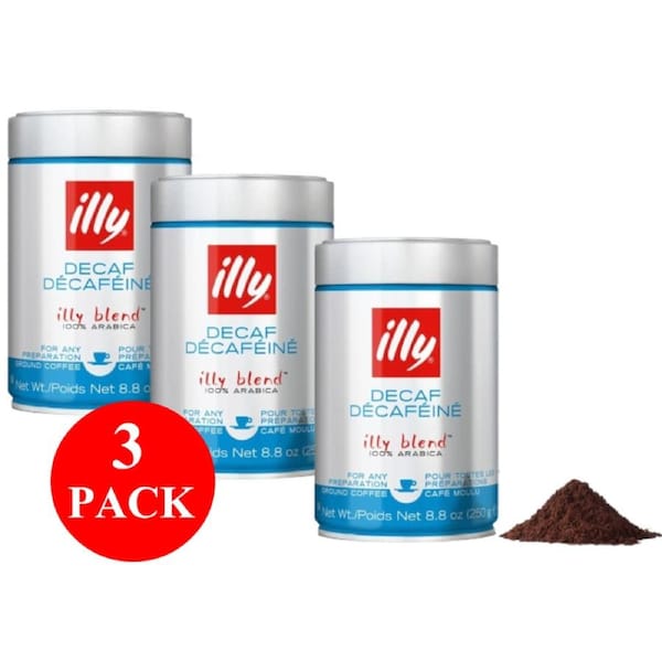 3 x illy Decaf Ground Coffee 250g
