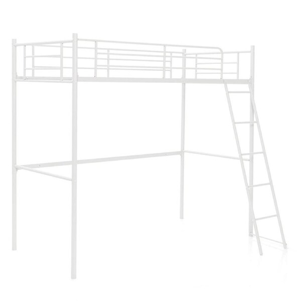 Costway Metal Loft Bed Frame Noiseless Guardrails High Foot Bed w/Ladder & Underneath Space Single Size