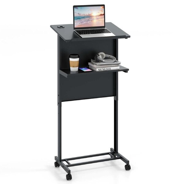 Costway 3-Position Adjustable Computer Desk Lecture Table Office Workstation Standing Sit Stand Side Gaming Study Black