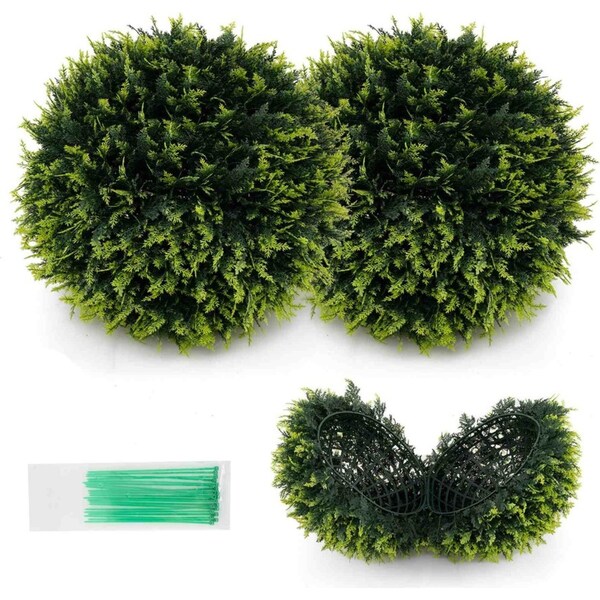 Costway 2Pcs 45CM Artificial Plant Topiary Ball Tree Faux Potted Plant Decoration Porch Patio Home