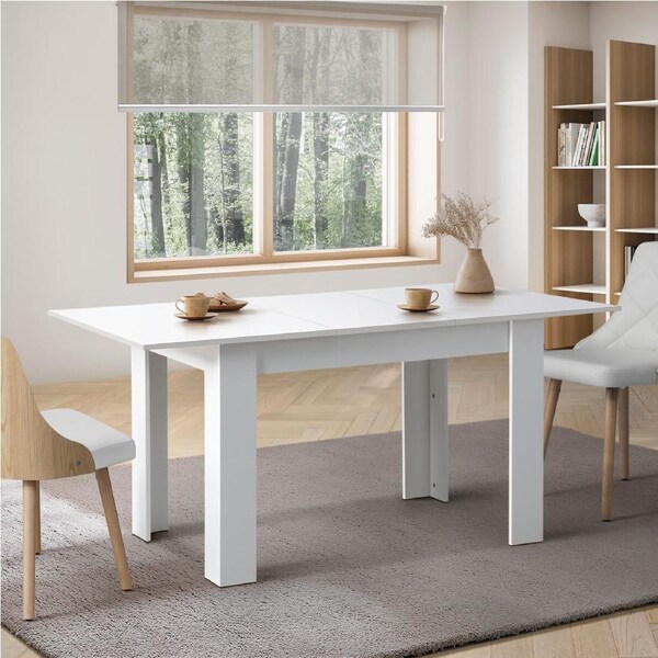 Oikiture 160cm Extendable Dining Table Kitchen Restaurant Cafe Table White