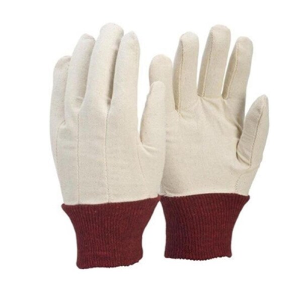 12 Pairs x FRONTIER Women's Drill Work Gloves with Red Cuff - White - Red