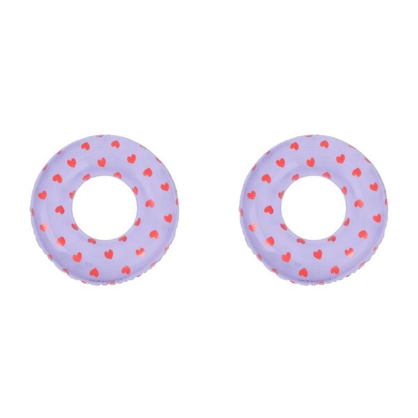 2x Swim Essentials Kids Swim Ring Beach/Pool Floater 90cm Lilac Hearts 6y+