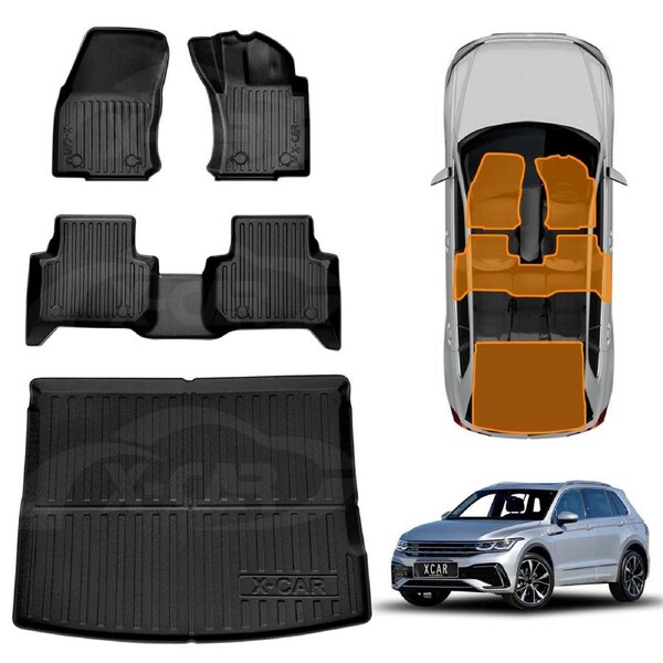 3D Floor Mats Boot Liner for Volkswagen VW Tiguan 2016-2024 All Weather Heavy Duty Cargo Car Trunk Luggage Tray
