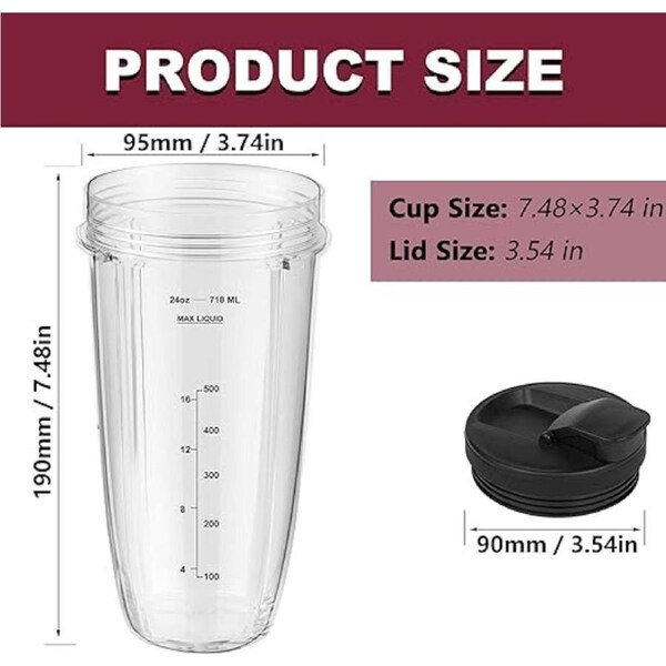 24OZ Nutri Ninja Cups for Ninja Blender with Sip n Seal Lid for Ninja Auto iQ BL450 BL454 BL456 BL480 BL482 BL640 BL642 BL682 BN751 BN801