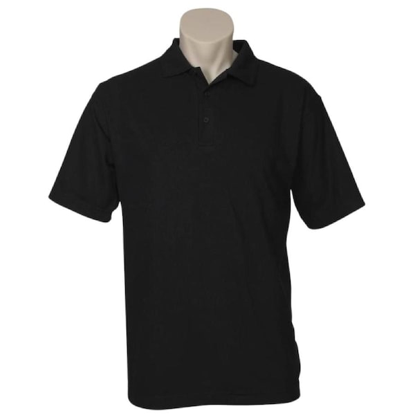 Mens Polo Top Shirt Plain Casual Short Sleeve Pique Knit Basic UPF Rated T-Shirt - Black S