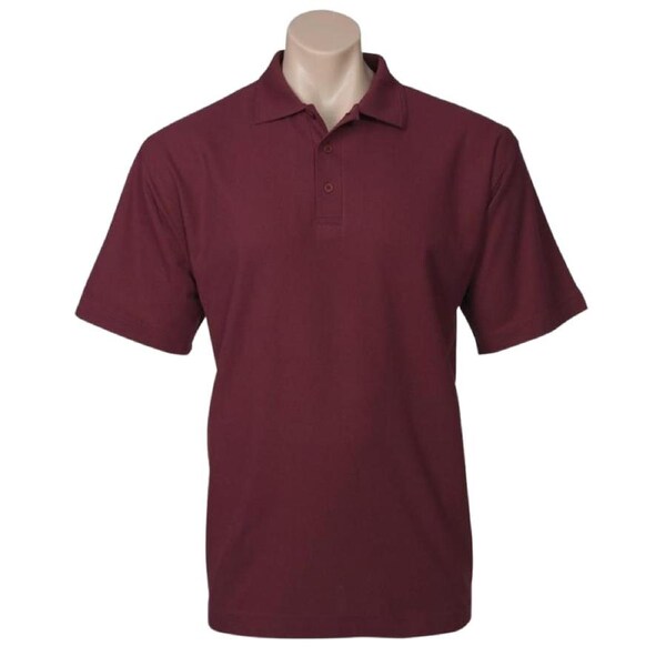 Mens Polo Top Shirt Plain Casual Short Sleeve Pique Knit Basic UPF Rated T-Shirt - Burgundy S