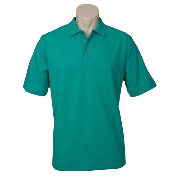 Mens Polo Top Shirt Plain Casual Short Sleeve Knit Basic T-Shirt - Green (Mid Jade) XL