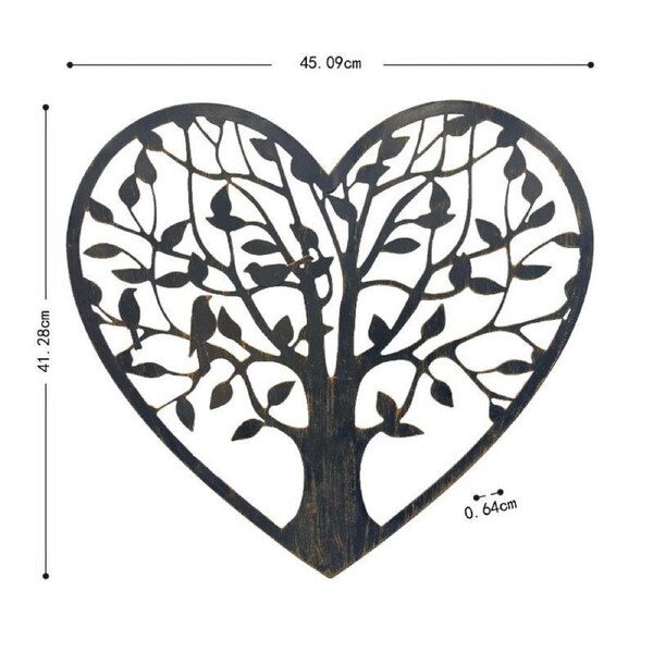 Willow & Silk Laser-Cut 45cm Metal Tree of Life Heart w/ Birds Wall Art