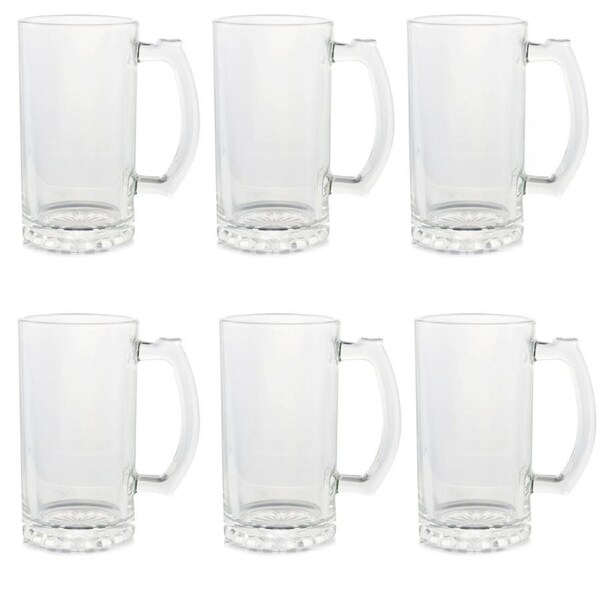 6Pcs Glass Beer Mugs Larger Beer Glass Stein Mugs With Handle Hot Cold Beverage