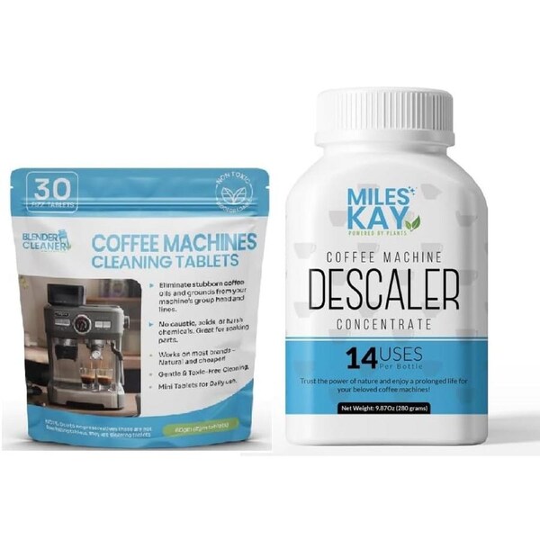 Coffee Machine Descaler PLUS 30 Coffee Cleaning Tablets for maintenance - 2 year pack! For all Coffee Machines from Breville, Miele, Delonghi and more (Citric Acid based) - Miles Kay
