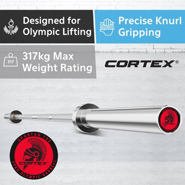CORTEX SPARTAN100 7ft 20kg Olympic Barbell with Lockjaw Collars