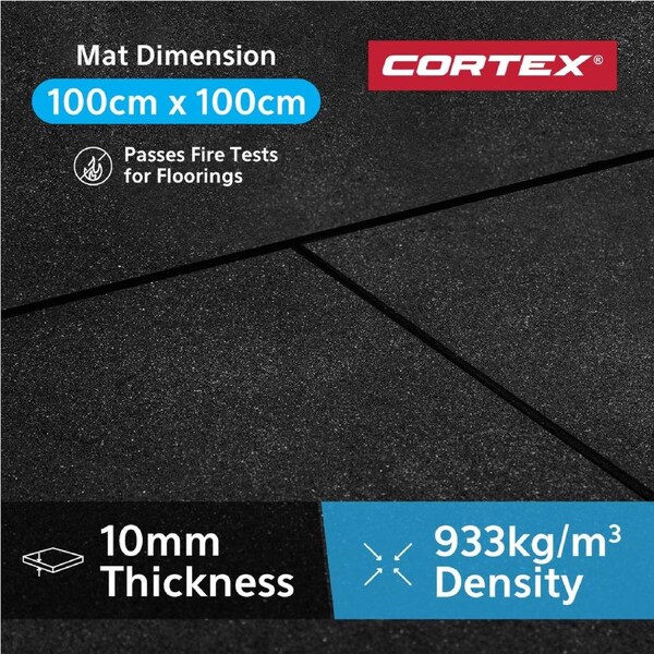 CORTEX 10mm Commercial Bevelled Edge Rubber Gym Tile Mat (1m x 1m)