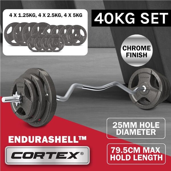 CORTEX 40kg Curl Bar Standard Weight Set 25mm