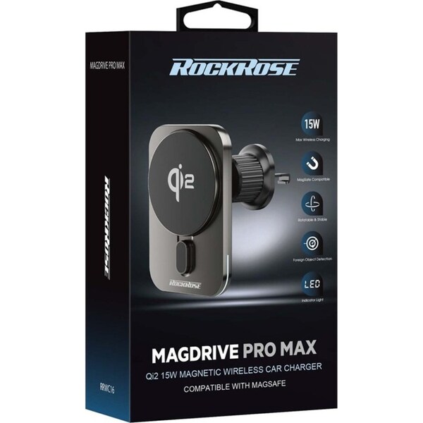 Rockrose Magdrive Pro Max Qi2 Magnetic Wireless Car Charger w/ Air Vent Stand