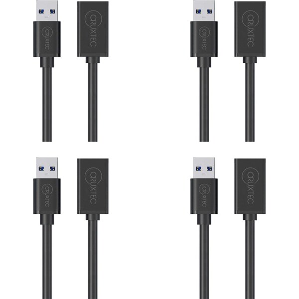 4x Cruxtec USB-A Male to USB-A Female Universal Extension Cable Cord 3m Black
