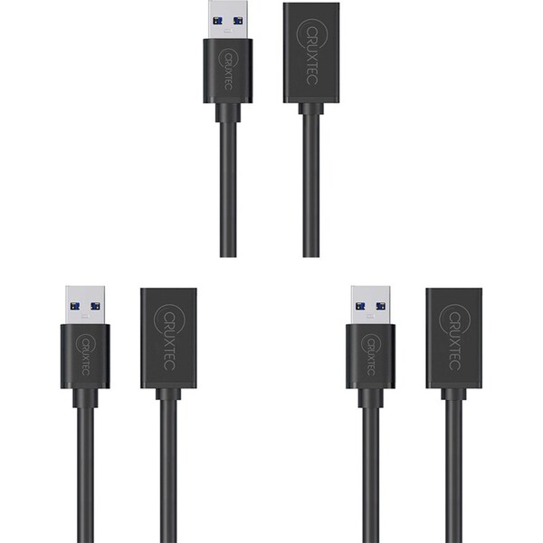 3x Cruxtec USB-A Male to USB-A Female Universal Extension Cable Cord 5m Black