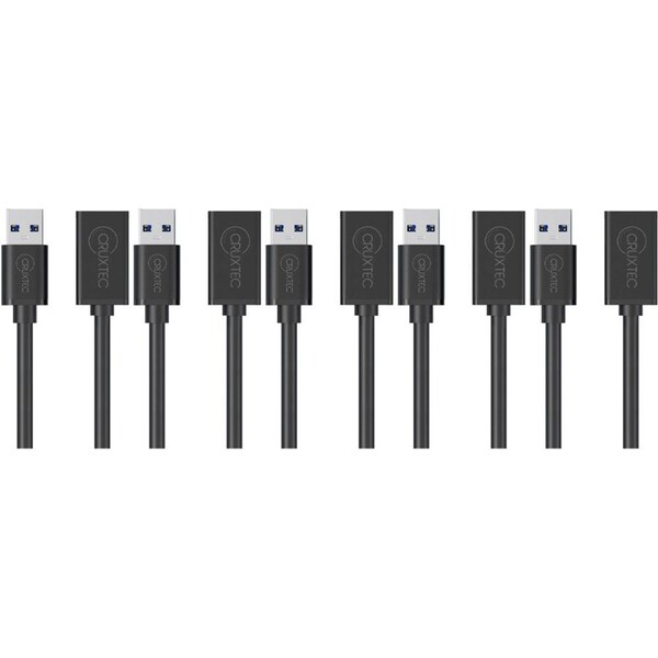 5x Cruxtec USB-A Male to USB-A Female Universal Extension Cable Cord 2m Black