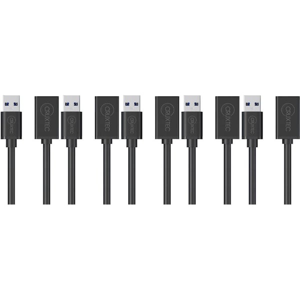 5x Cruxtec USB-A Male to USB-A Female Universal Extension Cable Cord 1m Black