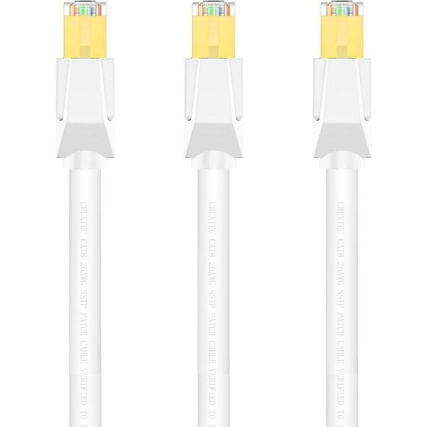 3x Cruxtec CAT8 40GbE SF/FTP Triple Shielding PoE Ethernet Cable 2m White