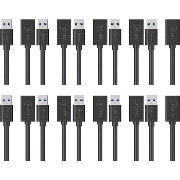 10x Cruxtec USB-A Male to USB-A Female Universal Extension Cable Cord 2m Black