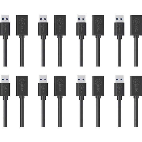 8x Cruxtec USB-A Male to USB-A Female Universal Extension Cable Cord 3m Black
