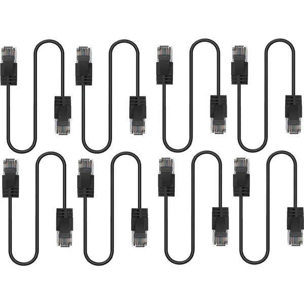 8x Cruxtec Ultra-Thin CAT6A U/UTP Ethernet Compact LAN Cable Cord 2m Black