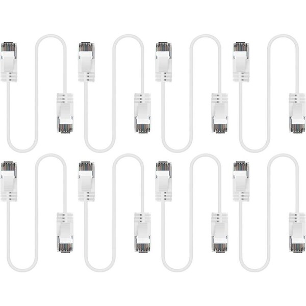 8x Cruxtec Ultra-Thin CAT6A U/UTP Ethernet Compact LAN Cable Cord 2m White