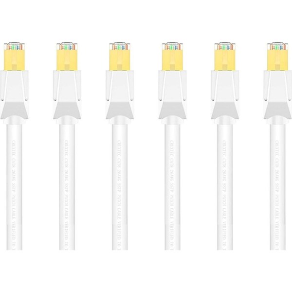 6x Cruxtec CAT8 40GbE SF/FTP Triple Shielding PoE Ethernet Cable 2m White