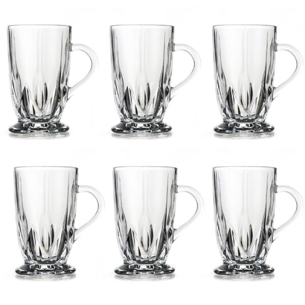 Set of 6 Glass Coffee Mugs Large Clear Durable Mug With Handle For Hot Cold Beverage