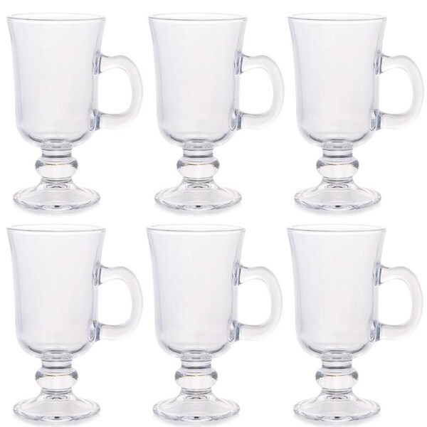 6Pcs Irish Glass Coffee Mugs Footed Clear Durable Espresso Cups With Handles Hot Cold Beverage
