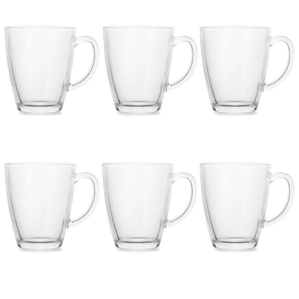 Set of 6 Premium Glass Coffee Mugs With Handle Wide Mouth Hot Cold Beverage Mugs