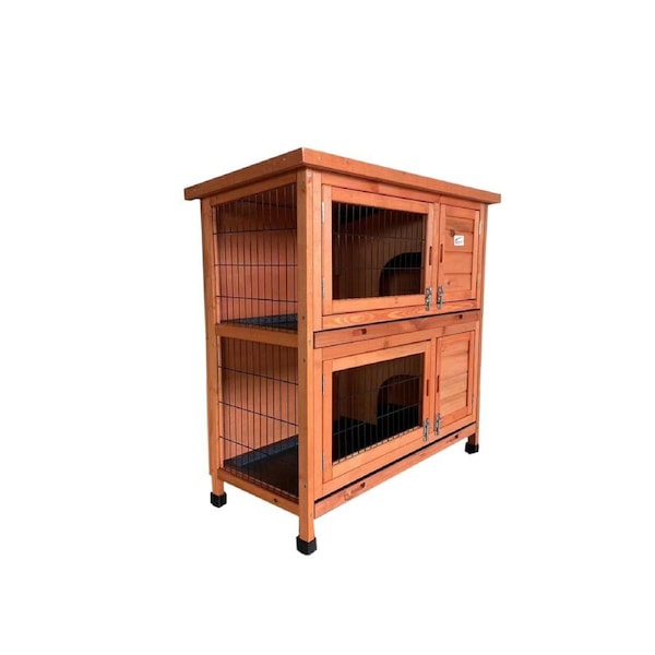 YES4PETS Brown Large Double Storey Rabbit Hutch Guinea Pig Ferret Cage