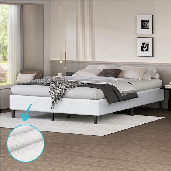 ALFORDSON Bed Frame Double Size Mattress Base Foundation White Boucle BASEL