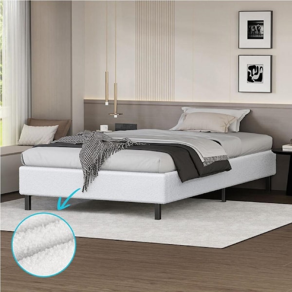 ALFORDSON Bed Frame Single Size Mattress Base Foundation White Boucle BASEL