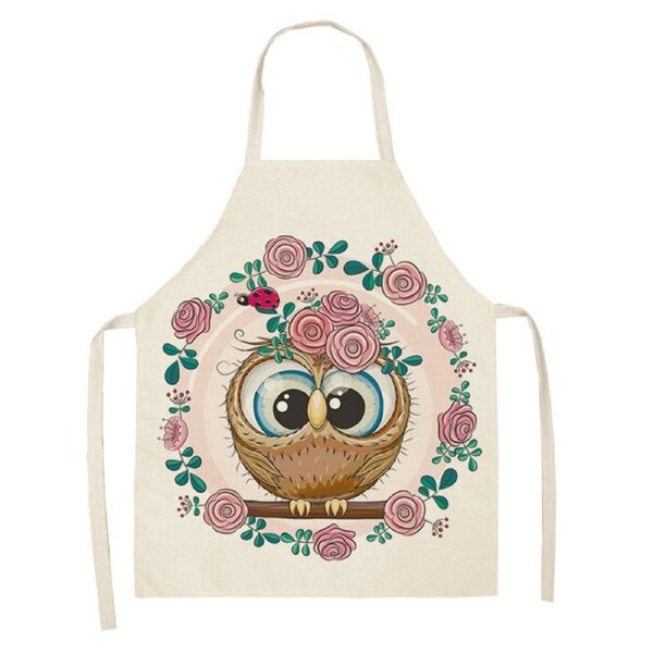 Nevenka Cartoon Owl Bib Apron For Painting Housekeeping-A2 55X68CM