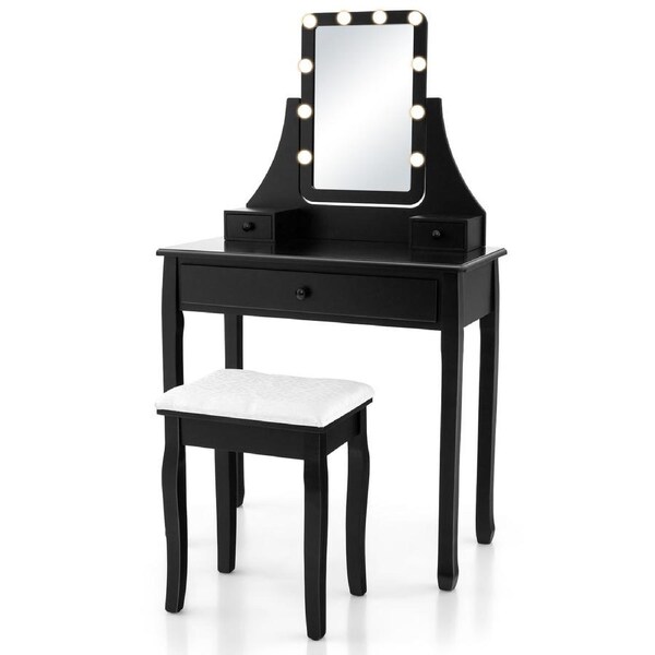 Giantex Vanity Desk Set Dressing Table w/3 Color Lighting Modes Makeup Vanity Table Black