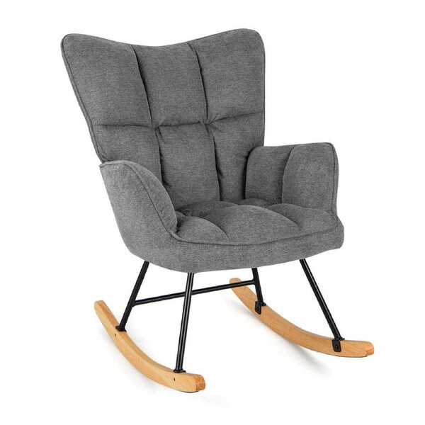 Giantex Rocking Chair Upholstered Rocker Armchair w/High Backrest Modern Nursery Armchair Grey