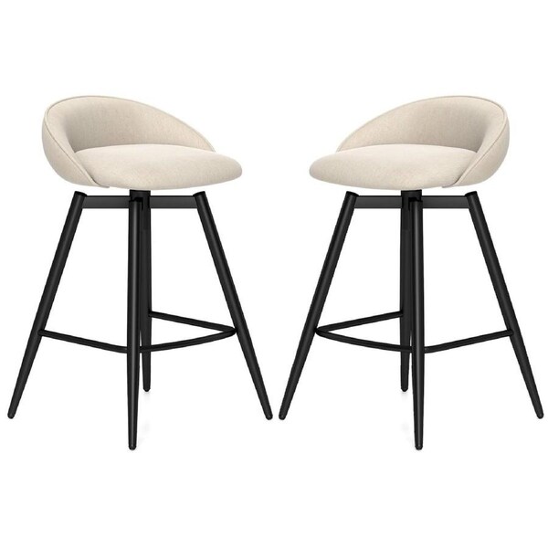 Giantex 2PCS Bar Stools Counter Height Swivel Barstools w/Footrest Kitchen Stools Beige