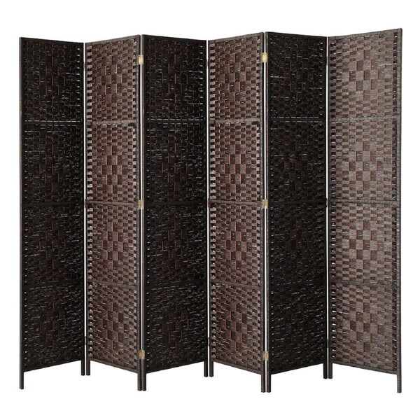 Oikiture 4/6/8 Panel Room Divider Privacy Screen Dividers Woven Wood Fold Stand Brown - 6 Panels